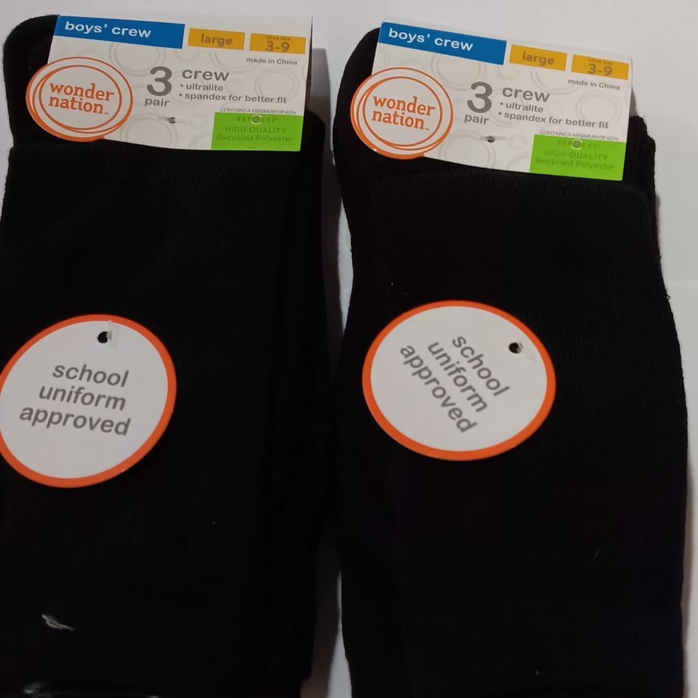 Wonder Nation Boys' Crew Socks - Black NWT